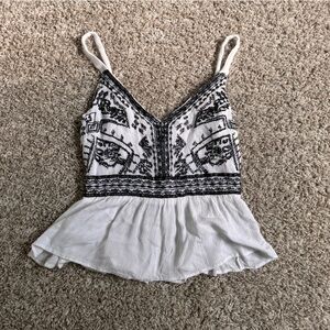 peplum white and black embroidery tank top